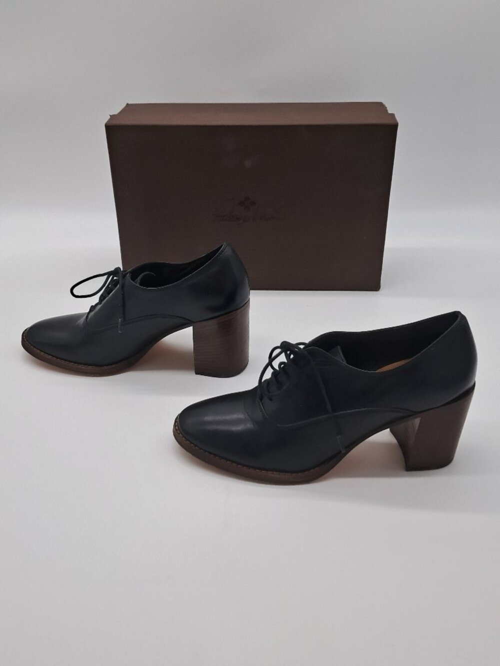 Patricia Nash Anna Oxford Heel Shoes Black Leather Size 9